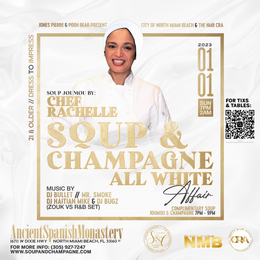 Soup Joumou by Chef Rachelle - Soup and Champagne All White Affair 2023 at the Ancient Spanish Monastery in North Miami Beach